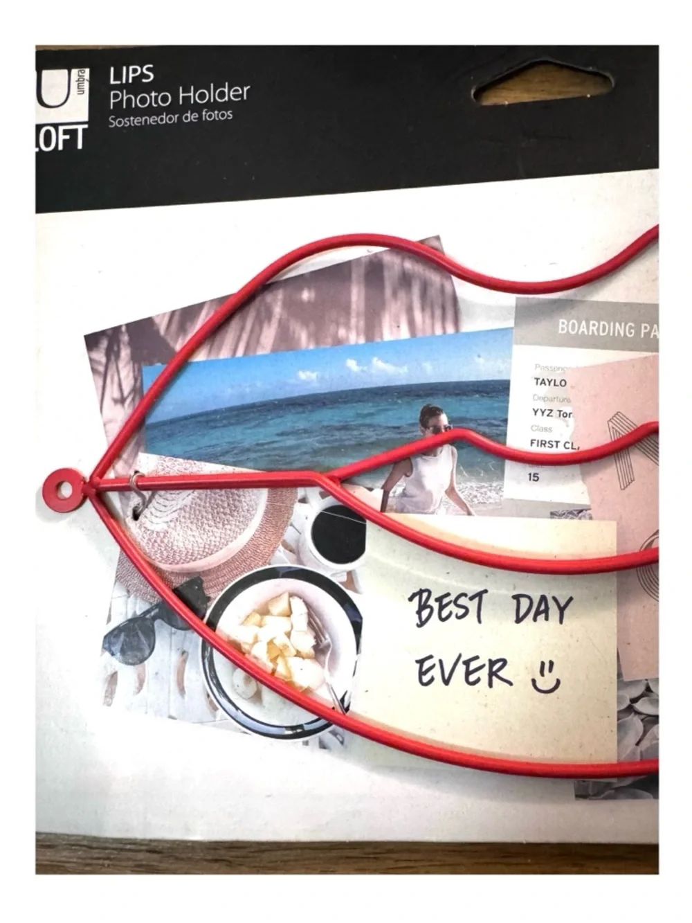 New Umbra Loft Red Lips Wire Mount Photo Holder